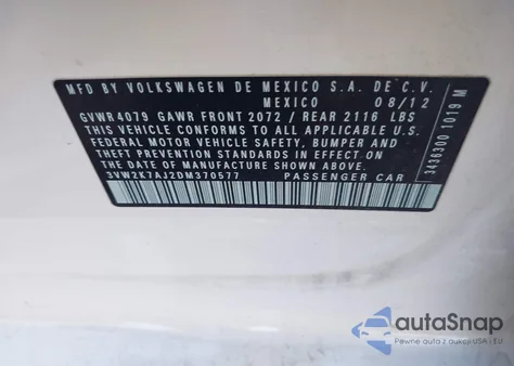 2013 Volkswagen Jetta 2.0L S from USA, damaged, VIN 3VW2K7AJ2DM370577